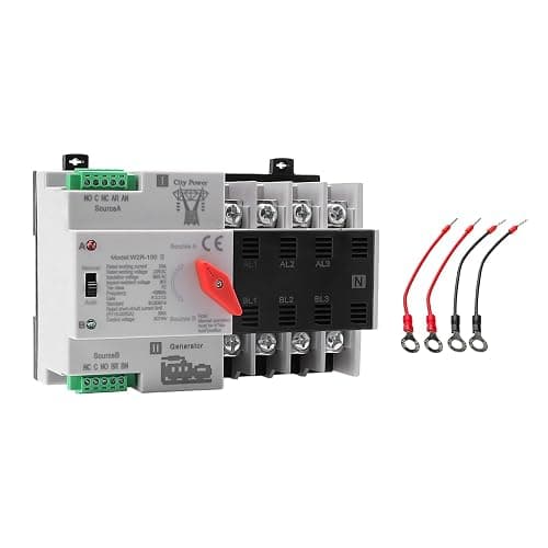 100Amp AC110V Automatic/Manual Transfer Switch 4P 50/60Hz, 4POLE 100A Mini ATS Solar Auto Dual Power Switch W2R for Home Generator, Din Rail Mount Cn Automatic Changeover Fast Transfe for,Rv,Lv Power