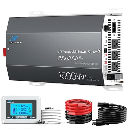 1500W Sump Pump Battery Backup System, Pure Sine Wave Power Inverter with Charger, Backup System for Power Outage, LCD Screen Remote Controller, Automatic Switching for Grid and Battery