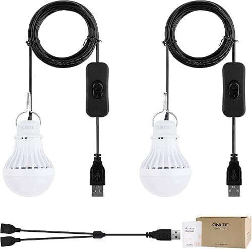 2-Pack Onite USB LED Light Bulb, Emergency Backup Lighting for Camping, Garage, Power Outage Preparedness, for Portable Power Station & Solar Panel, Outdoor Lantern, Warm White