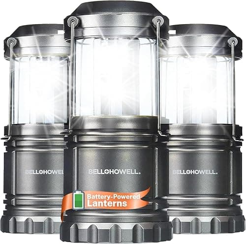 Bell+Howell 3 Pack Camping Lights & Lanterns for Power Outage, Collapsible Battery Powered LED Camping Lantern Lamp with Handle, Portable Ultra Bright for Power Outage Home Failure and Camping