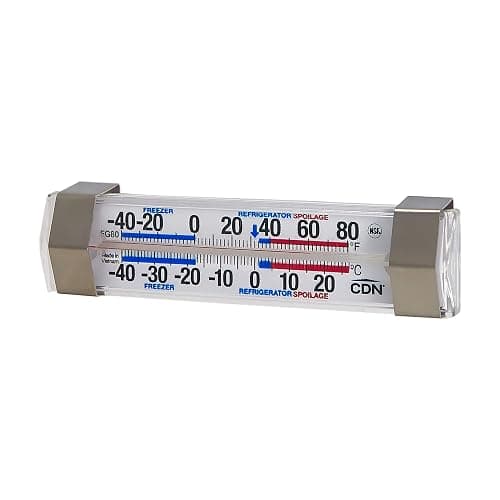 CDN FG80 Refrigerator/Freezer Thermometer | NSF Certified | Dual Scale -40 to 80°F | Ideal for Fridge & Freezer Monitoring | Stainless Clips | Durable Design | FG80
