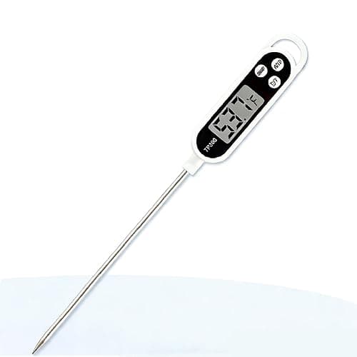 Digital Display Food Thermometer, 304 Stainless Steel Probe, LCD Display with C/F Switch, Waterproof, Sensitive, Fast and Accurate Measurement, and Wide Application Range.