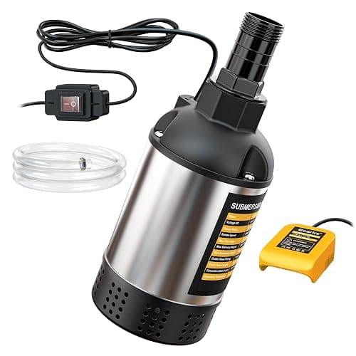 Ecarke Cordless Submersible Water Pump Compatible with Dewalt 20V Battery, 1268GPH Brushless High Flow Sump Pump with 6.5ft Hose, Portable Electric Water Pump for Swimming Pool Draining (Tool Only)