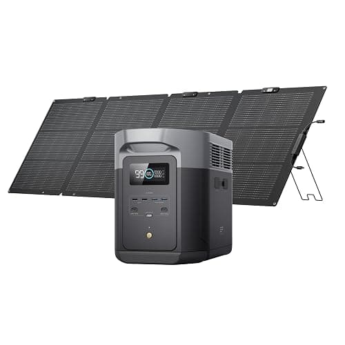 EF ECOFLOW Solar Generator DELTA 2 Max 2048Wh with 220W Solar Panel, LiFePO4 Battery Portable Power Station, Up to 3400W AC Output, AC + Solar Fast Dual Charging 0-100% in 1 Hr For Outdoor Camping RV