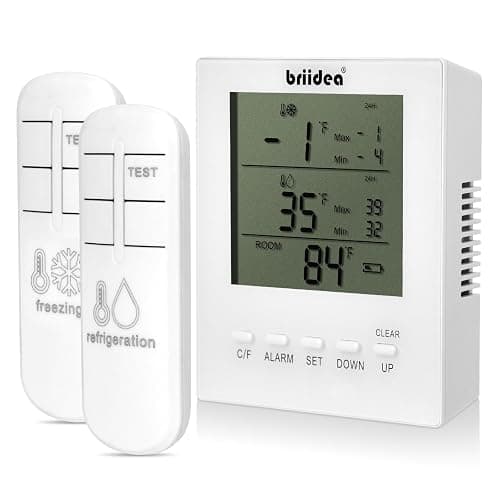 Freezer Temperature Alarm, Briidea Wireless Fridge and Freezer Thermometer with Alarm, Alerts for Max/Min Temperatures (-40℉ to 99℉), Prevent Food Spoilage