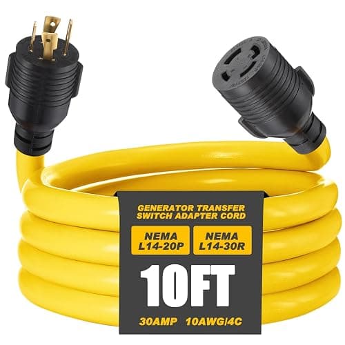 Kanayu 10 ft 20 Amp to 30 Amp Generator Adapter Cord NEMA L14-20P to L14-30R, 4 Prong Locking Generator 20Amp Male Plug to 30Amp Female Receptacle Adapter, STW 10 AWG, ETL Listed