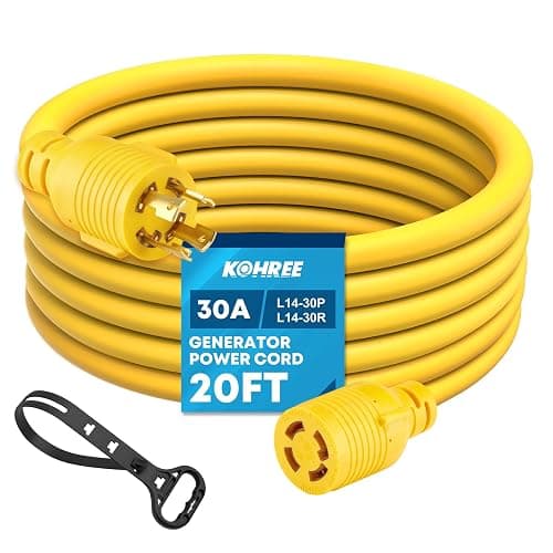 Kohree 30 Amp Generator Extension Cord 4 Prong 20FT, Nema L14-30P/L14-30R Generator Cord, 125/250V 7500W 10 Gauge Heavy Duty Generator Power Locking Cord for Manual Transfer Switch, Power Outage 20FT