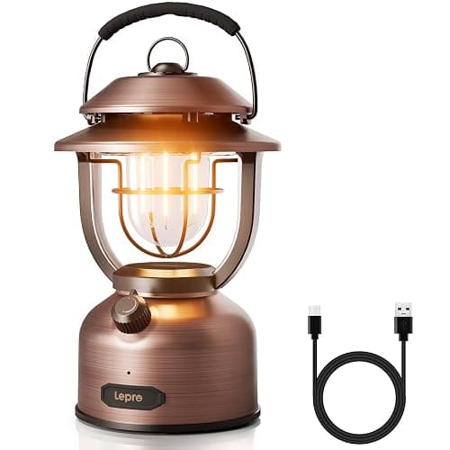 Lepro Vintage LED Camping Lantern Rechargeable - 15000mAh, 1000LM Stepless Dimming, Dual Color Temp 2500K & 5000K, IPX4 Waterproof Retro Railroad Lantern for Camping, Home Decor & Emergency