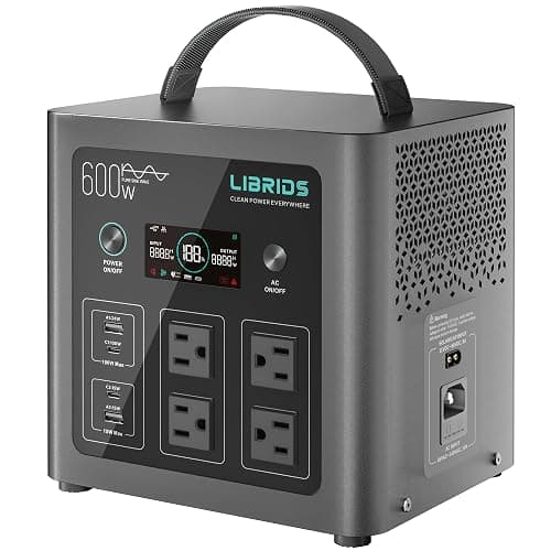 LIBRIDS Portable Power Station C600, 640Wh LiFePO4 Battery, 600W (Peak 1200W) Solar Generator, 1.5H Fast Charge, 10ms UPS, 8 Ports(4 AC) for Camping, Home Backup & Outages