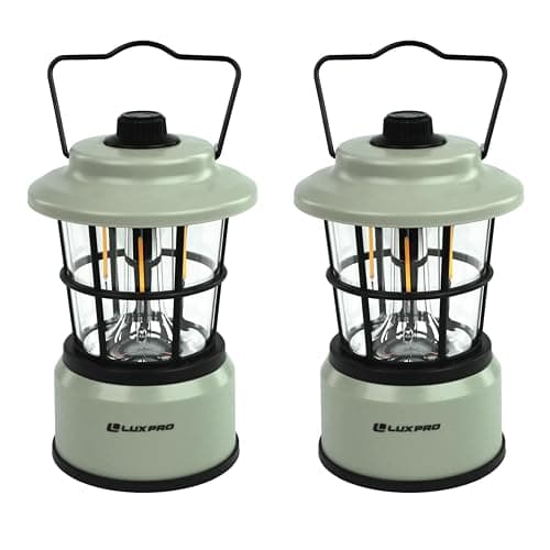 LUXPRO LP1536 Rechargeable Retro Lantern 500 Lumens Dual Power LED Camping Lantern (Sage Green, 2 Pack, Rechargeable)