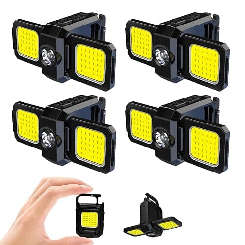 MAKDAK 4PC Cob Keychain Work Light EDC Rechargeable Foldable Keychain Flashlight,Bottle Opener,for Camping,Car Repair,Hiking,Repairing,Power Outrage,Pet Walking,Emergency