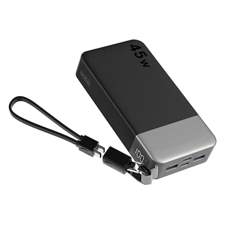 NOBIS Portable Charger 20000mAh 45W Power Bank w/Detachable Cable | 2C+2A Battery Pack w/Dual Type-C Cable, Battery Bank w/ Digital Display for Phone, Laptop, Steam Deck