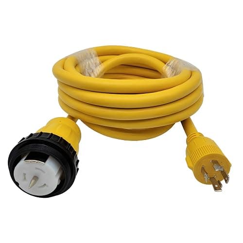 Parkworld 62176 Shore Power Adapter Generator 30A L14-30P Male to Marine 50A SS2-50R Female with Locking Ring (20FT)