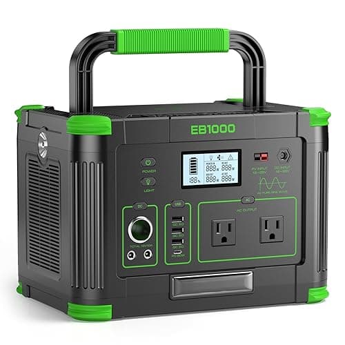 Portable Power Station 1000W 999Wh Solar Generator for Outdoor Home Backup | 120V Pure Sine Wave AC Outlets with PD 60W USB-C Fast Charging, 10 Ports for Emergency Camping RV Van Off-Grid Living