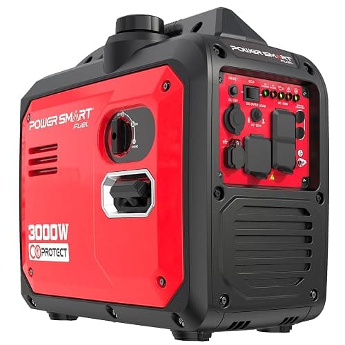 PowerSmart 3000W Portable Inverter Generator, Gas Powered with CO Alarm, Parallel Ready, 121.6cc 4-Stroke OHV Engine, Super Quiet for Camping and Home Emergency Backup