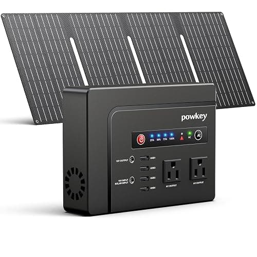 powkey Solar Powered Generator, 200W Portable Power Station with Solar Panels 40W, 146Wh Power Bank with 2 AC Outlet 110V Pure Sine Wave for Outdoor Camping Emergency Home