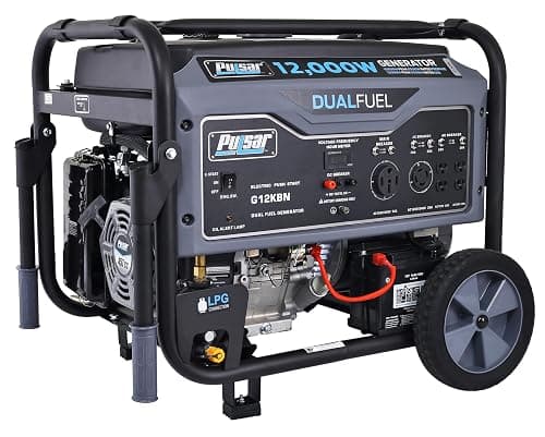 Pulsar G12KBN Heavy Duty Portable Dual Fuel Generator - 9500 Rated Watts & 12000 Peak Watts - Gas & LPG - Electric Start - Transfer Switch & RV Ready - CARB Compliant