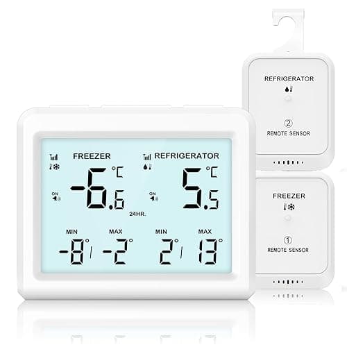 Refrigerator Thermometer with Freezer Alarm - Temracha Wireless Fridge Thermometer with Alert, Backlight MAX/MIN Record for Kitchen Home Restaurant
