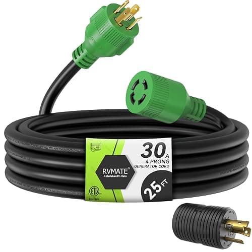 RVMATE 30 Amp Generator Cord 4 Prong 25 Feet | ETL Listed, NEMA L14-30P/L14-30R, 125/250V Up to 7500W 10 Gauge SJTW