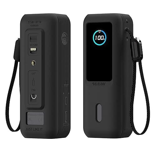 Silicone Case for Anker Laptop Power Bank (25,000mAh 165W) 1/4" Nut Hole,SD/SIM Card Storage, Display Protection&Dustproof, Travel Protective Cover Compatible with Anker Power Bank 165W/ A1695 (Black)