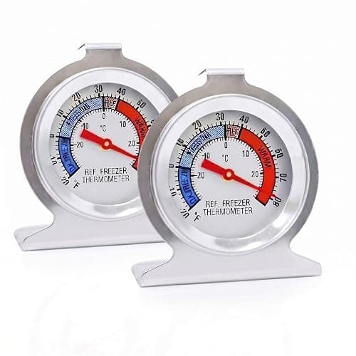 Two Pack Refrigerator Thermometers, Small Size with Large Dial for Clear Readings. Temperature Range: -30~30°C / -20~80°F, Suitable for Refrigerators, Freezers and More