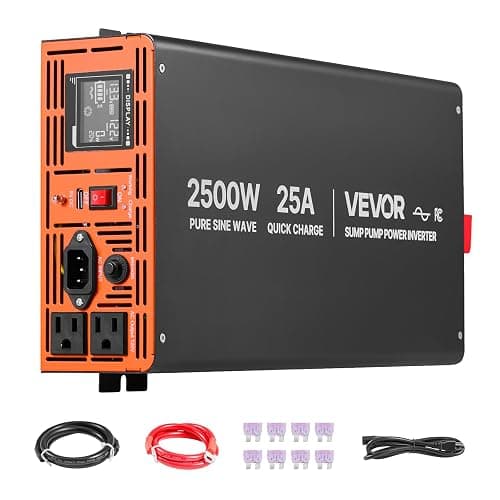 VEVOR 2500W Sump Pump Battery Backup System, LCD Display, Auto Switches to Battery Inverter Power for Sump Pump, Pure Sine Wave, for Basement Protection Emergency and Power Outage, Battery Not Include