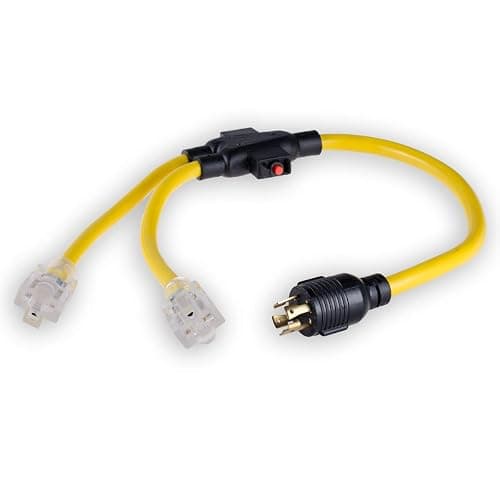 Yodetek 3 FT Generator Cable Adapter with Circuit Breaker, Generator Distribution Cord, 10 Gauge 4 Prong Extension Cord Splitter, L14-30P to (2) 5-15/20R…