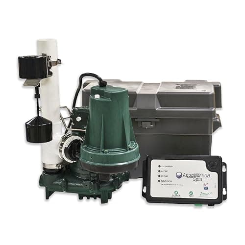 Zoeller 508-0006 AquaNot Spin 508 ProPak – Complete Sump Pump System with M53 Primary Pump & 12 V Battery Backup, Self-Testing, Check Valve & Float Switch - Basement Flood Protection